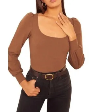 Reformation vita ribbed long sleeve top in brown toffee thumbnail 1