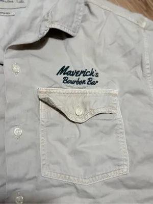 Abercrombie Western Cropped Camp Shirt Cream Cowboy Austin TX Embroidered M thumbnail 4