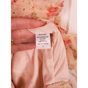 Lucy in the Sky Coquette Floral Mini Dress Ruched Sequin Mesh Small Pink Date thumbnail 4