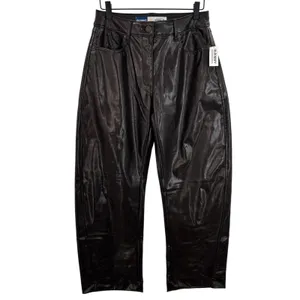 Old Navy‎ Extra High-Rise Barrel Leg Faux Leather Pants Chocolate Brown Sz 2 NWT thumbnail 2