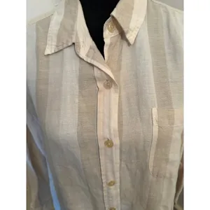 NY&C NY Khakis Neutral Striped Linen Blend Button-Down Shirt Minimalist Coastal thumbnail 3