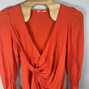 Showpo Long Sleeve Mini Dress Size US14 Bright Orange Faux Wrap Ruffle thumbnail 2