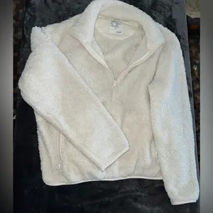 Aerie Offline Fluffy Sherpa Quarter Zip Sweatshirt in Toasted Coconut Size Small thumbnail 11