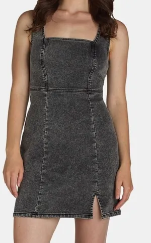 No Boundaries Womens Denim Dress Size M (8-10) Grey Wash Square Neck Pinafore thumbnail 1
