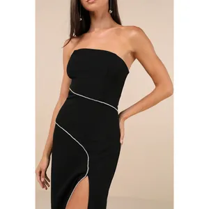 Lulus Elevated Sparkle Black Rhinestone Maxi Dress Wedding Guest Formal Large thumbnail 2