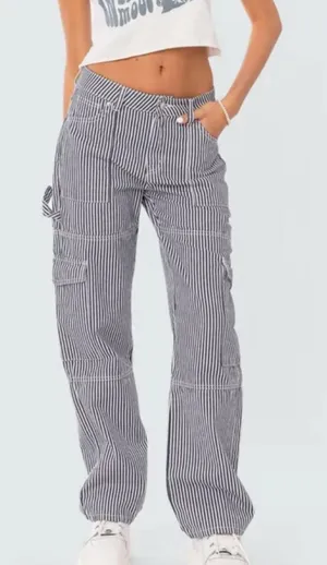 Edikted Black and White Stripe Out Cargo Pants thumbnail 1