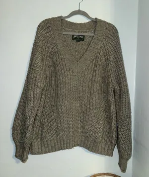 American Eagle V-Neck Chunky Knit Sweater - Grey thumbnail 1