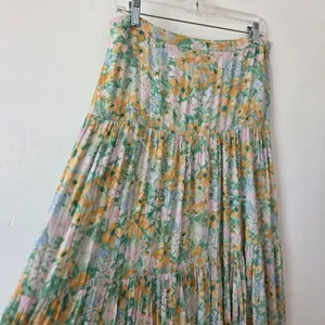 Billabong X Sun Chasers Rave Maxi Skirt Pastel Floral Watercolor Tiered XL thumbnail 4