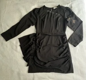 Lush Black Puff Sleeve Ruched Sheath Dress Midi Size Medium Holiday New Years‎ thumbnail 1