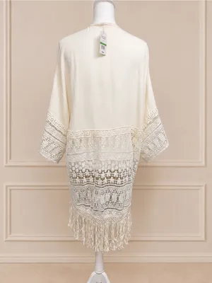 Anthropologie NWT Ivory Lace Fringe Kimono Cardigan Boho Size L Festival Bohemian Cardigan thumbnail 5