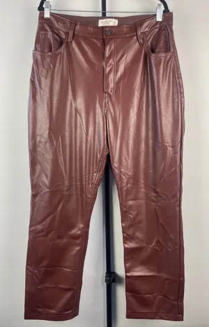 Abercrombie & Fitch 90s Straight Ultra High Rise Vegan Leather Pants Brown 33 thumbnail 1