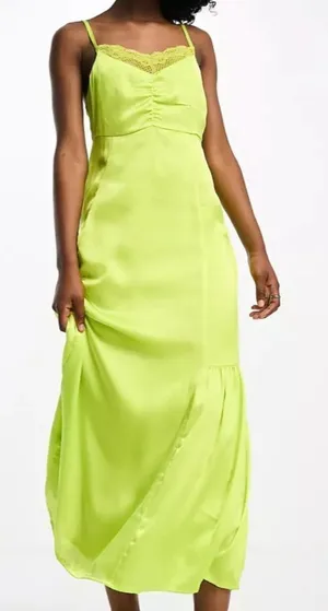 Bolongaro Trevor: Lime satin lace trim slip dress thumbnail 1