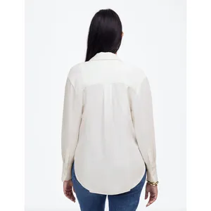 Madewell Contrast Stitch Popover Shirt Blouse Winter White Long Sleeve M NWT thumbnail 5