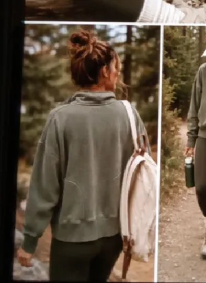 Aerie Oversized Faded Pullover Sweatshirt Trail Lounge Athleisure Olive Womens thumbnail 1