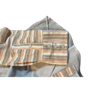 Dress Up Mixed Print Button Down Top Women Small‎ Blue Peplum Striped Plaid Boho thumbnail 11