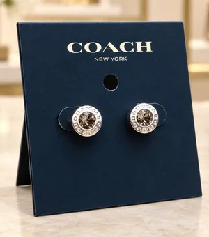 Coach Signature Crystal Logo Stud Earrings Silver-Tone NWT thumbnail 1