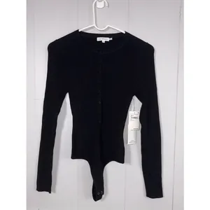 NWT Good American Black Henley Button-down Ribbed Bodysuit Size 1/Small Preppy thumbnail 2