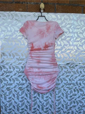 Babyboo Pink Tie Dye Carina Ruched Mini Dress Cotton Blend XS NWT thumbnail 7
