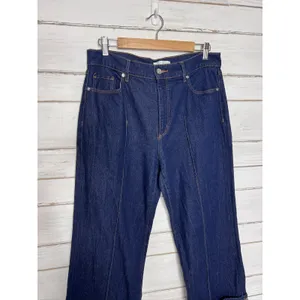 LOFT THE WIDE LEG Dark Blue High Rise Cuffed Jeans Women's Size 8 thumbnail 3