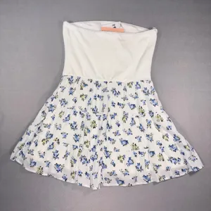 Evolutionary Womens Strapless Floral Tiered Mini Dress White Blue XL thumbnail 2