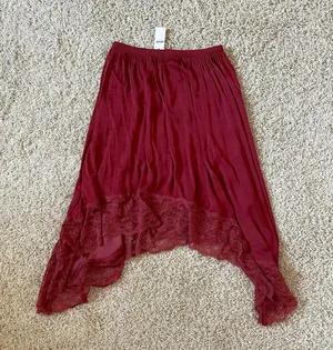 Aerie Burgundy Boho Handkerchief Midi Skirt thumbnail 4