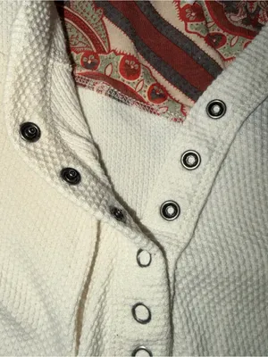 2000s vintage style free people cream long sleeve button up top w/ subtle weave thumbnail 13