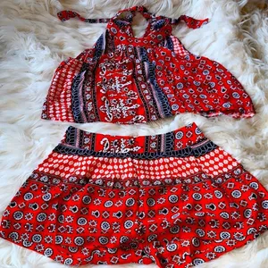 Boho Halter Neck Two Piece Top and Shorts Vintage Print Size Small thumbnail 1