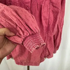 Anthropologie Pilcro Swiss Dot Peasant Blouse Long Sleeve Button‎ Front Pink XS thumbnail 3