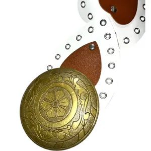 Classic White /brown Women's belt with heart shaped design and brass like buckle thumbnail 5