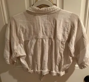 Cropped Linen Cream And White Collared Top thumbnail 2
