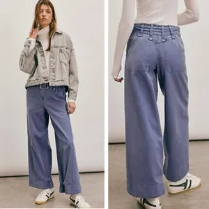 FREE PEOPLE Sloane Belted Blue Wide Leg Pants Size Small thumbnail 4