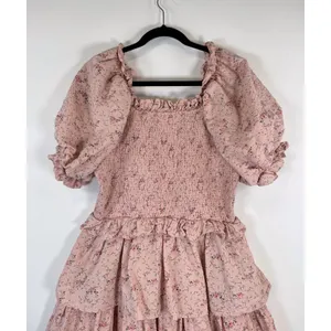 Hyacinth House Womens Dress Beige Mini Floral Smocked Ruffle Puffed A Line Large thumbnail 10