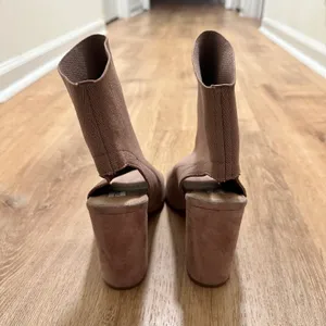 Steve Madden | Ferris Mauve Taupe Knit Peep Toe Sock Block Heel Boot Shoe, 9.5M thumbnail 5