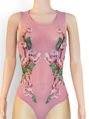 iris Rose Pink Floral Appliqué Scoop Neck Bodysuit thumbnail 1