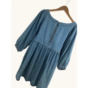 Free‎ People Denim Babydoll Mini Dress Blue Long Sleeve Pockets XS thumbnail 10