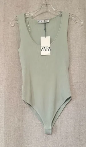 Zara NWT Ribbed Scoop Neck Tank Bodysuit | L thumbnail 1