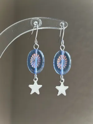 Handmade retro vintage cute whimsical style quality Czech glass beads unique dangle earrings🩵 thumbnail 7