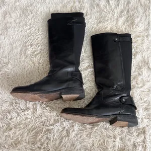 FRYE Women's Black Leather Tall Riding Boots Buckle Detail Side Zip 9.5‎ thumbnail 3