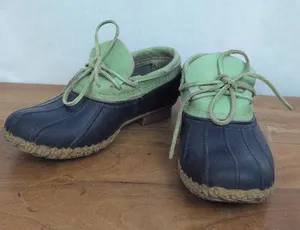 LL Bean Women's Bean Boots, Rubber Mocs with Leather Green Uppers 7M thumbnail 1
