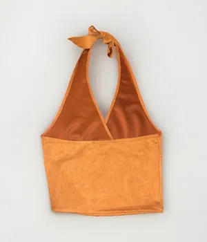 Brand new Just Polly caramel brown faux suede halter top thumbnail 3