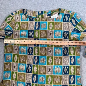 Jordan Vintage 3/4 Sleeve Blouse Womens Large Button Back Square Neck Green/Blue thumbnail 5