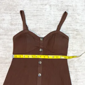 No Boundaries Juniors Medium 7-9 Brown Ribbed Ruffle Swing Dress Y2K Button New thumbnail 4