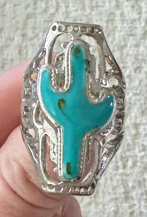 Silver and Turquoise Cactus Ring Size 8.5 thumbnail 1