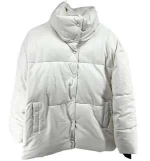 Urban Outfitters Avec Les Filles Faux Leather Puffer Jacket Button Down White M thumbnail 1
