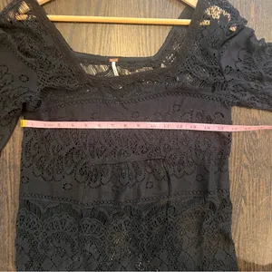 Free People Black Lace Bell Sleeve Mini Dress XS Festival Boho Crochet Tunic thumbnail 7