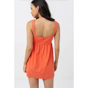 Rhythm Womens Orange Cotton Empire Waist Mini Dress Square Neck Size L thumbnail 2