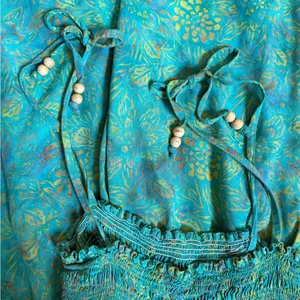Vintage Island Dress Cover Up Teal Summer Dress Tropical Beach Vacation Small thumbnail 3