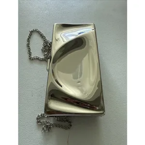AKIRA Lead The Way Shiny Silver Metal Box Clutch Bag with Chain Strap thumbnail 9