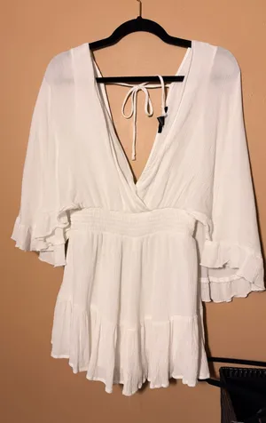 Forever 21 Boho White Romper or Beach Cover Up thumbnail 1