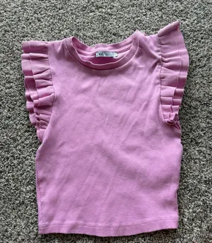 ZARA Pink Ruffle Top Short Sleeve thumbnail 1